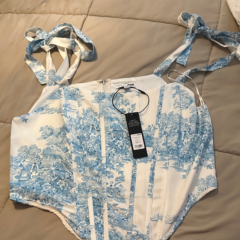 Fashion Nova Blue and White Bustier